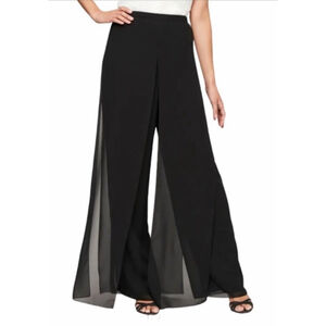 Women's J.R. Nites by Caliendo Vintage Wide Leg Pants, Chiffon Overlay Black 10